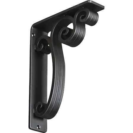 Ekena Millwork Avery Wrought Iron Bracket, (Triple center brace), Powder Coated Black 2"W x 7 1/2"D x 10"H BKTM02X07X10TAV
